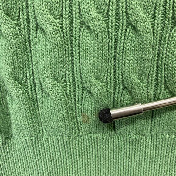 Kate Hill Sweater Womens Petite Large Green Cable Knit Pima Cotton Preppy - Picture 11 of 12